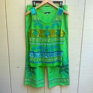 VINTAGE HAVENBLUE Indonesian beaded tropical tank top wide crop set Sz M/L RARE